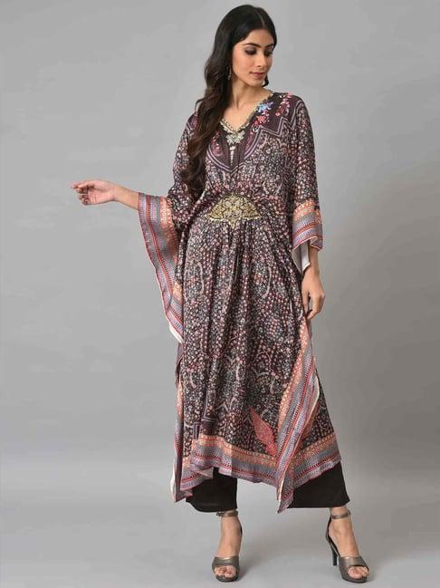 w brown & black printed kaftan pant set