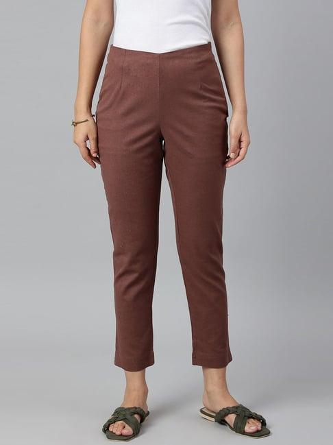 w brown cotton regular fit pants