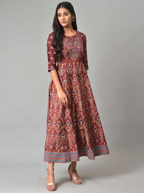 w brown floral print maxi dress