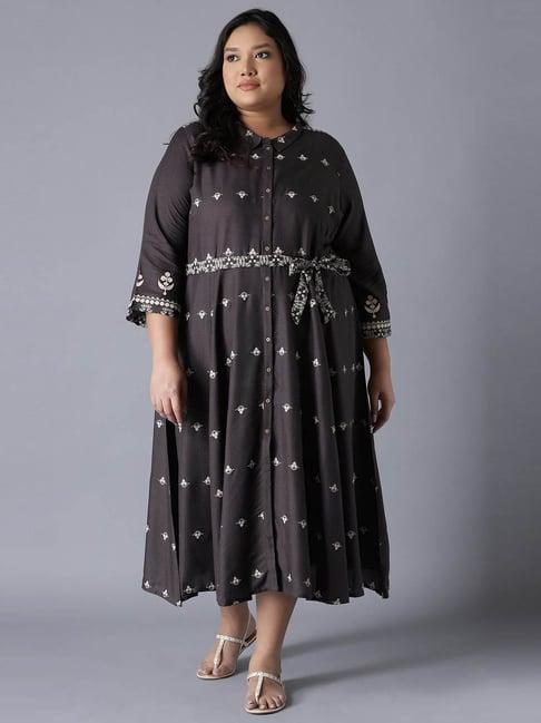 w charcoal printed a-line dress with belt