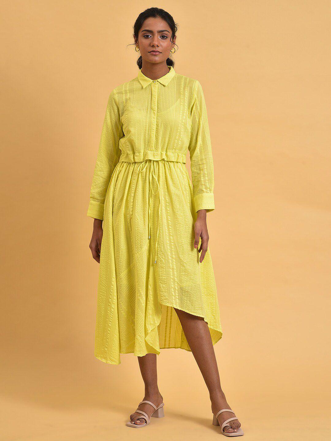 w cuffed sleeve shirt midi cotton dress