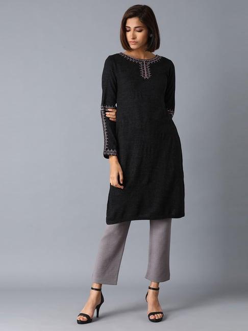 w dark grey regular fit straight kurti