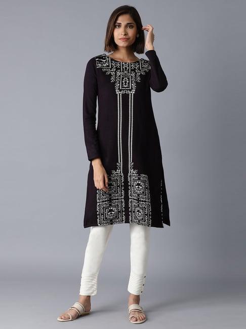 w dark purple straight kurta