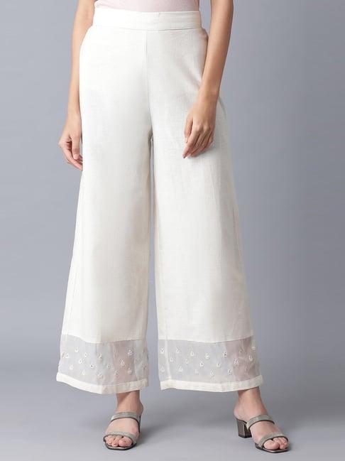 w ecru embroidered palazzos