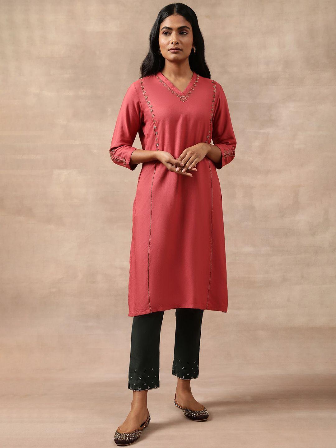 w embellished beads detail straight kurta