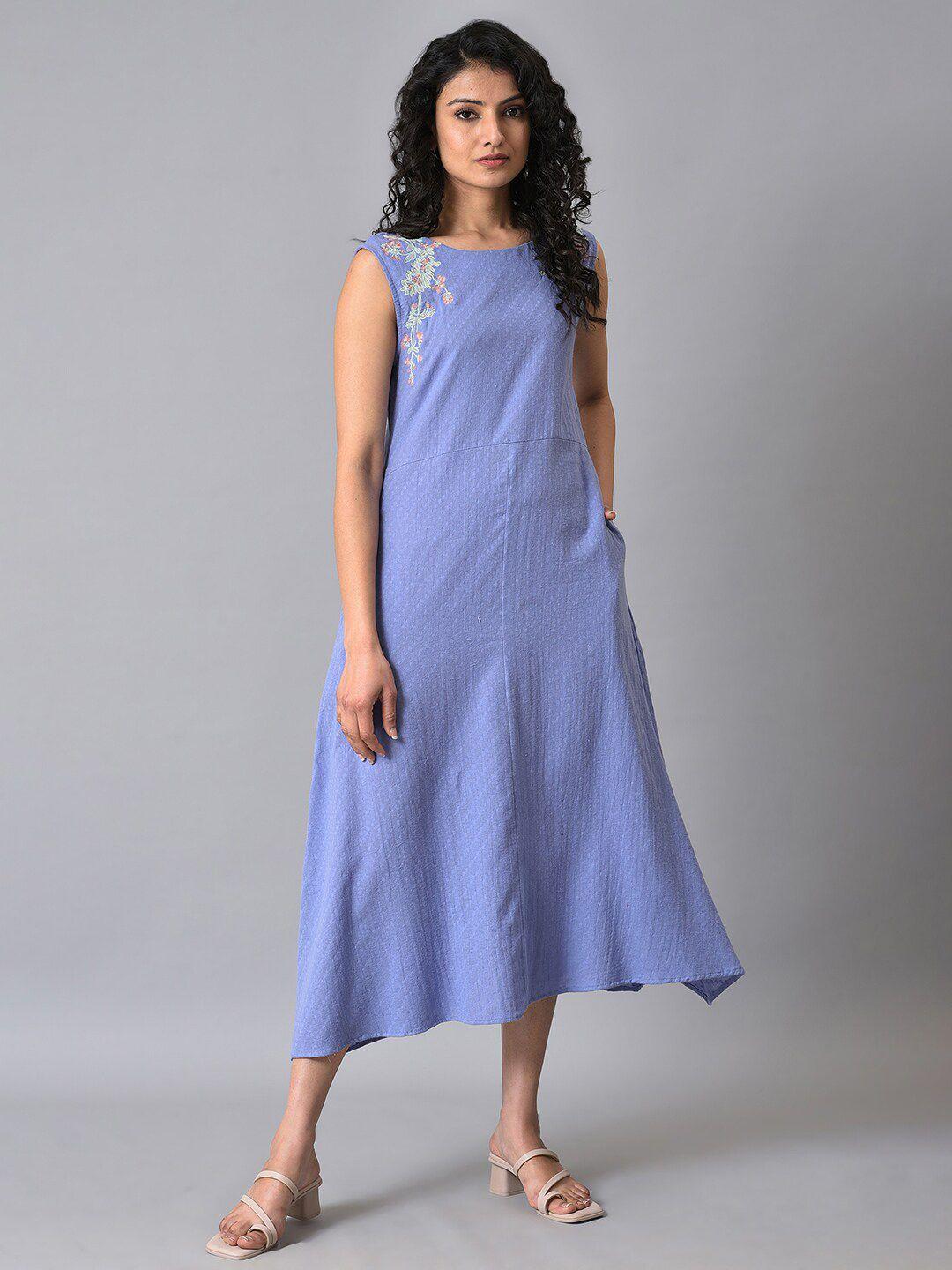 w embroidered pure cotton a-line midi dress