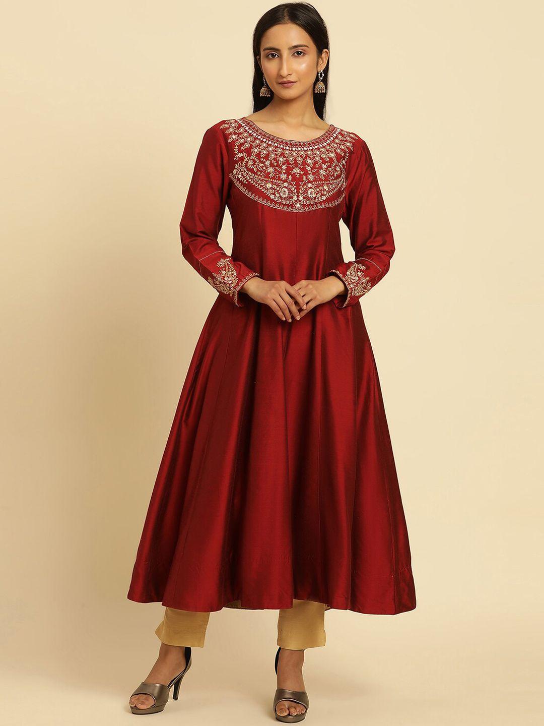 w embroidered yoke design flared sleeves thread work anarkali kurta