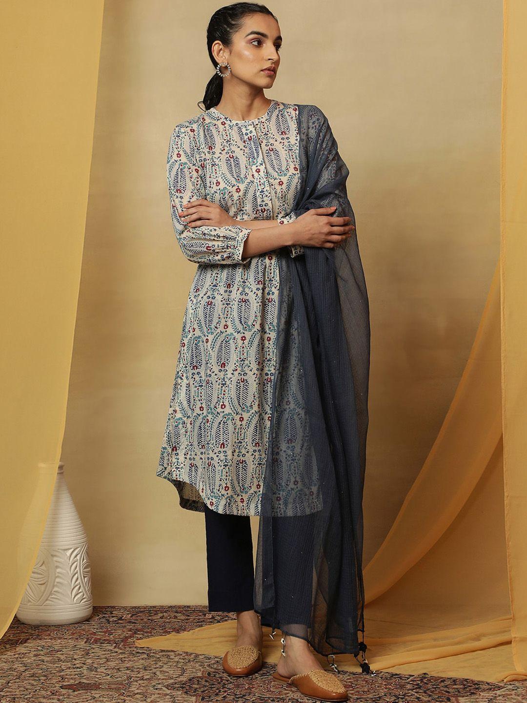 w ethnic motif printed straight kurta