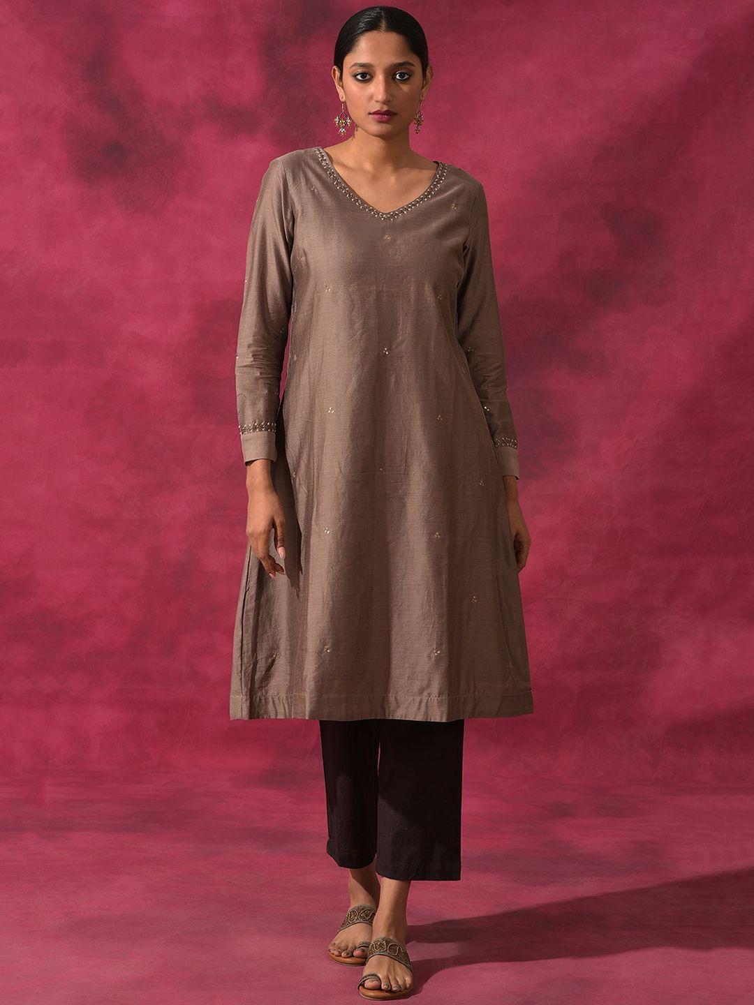 w ethnic motifs embellished cotton kurta