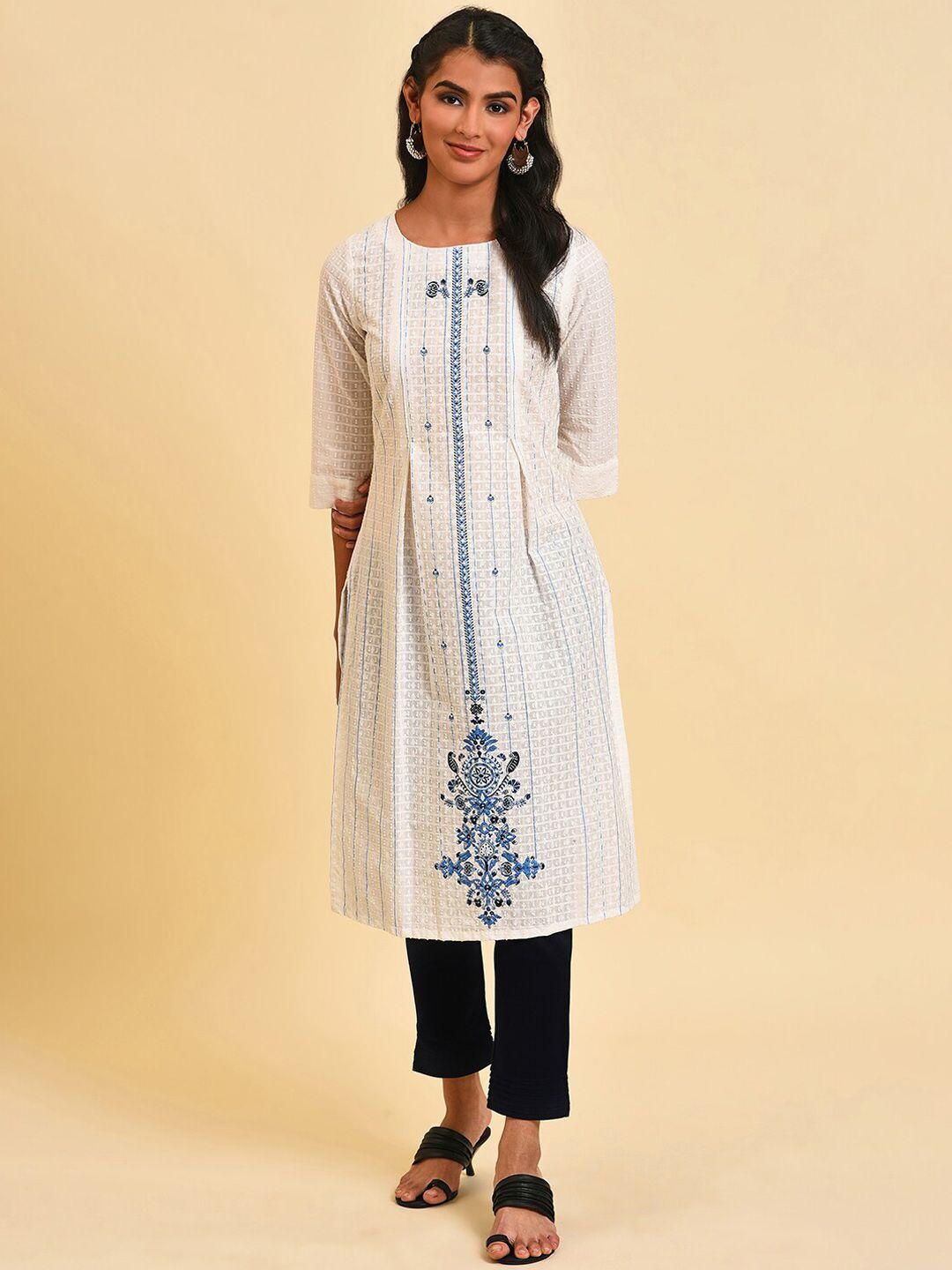 w ethnic motifs embroidered  thread work cotton kurta