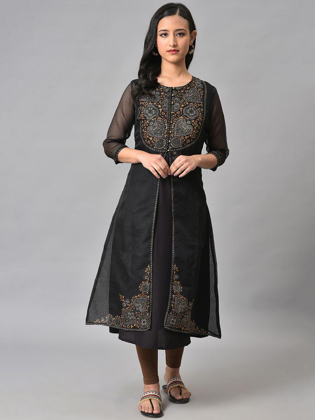 w ethnic motifs embroidered layered kurta