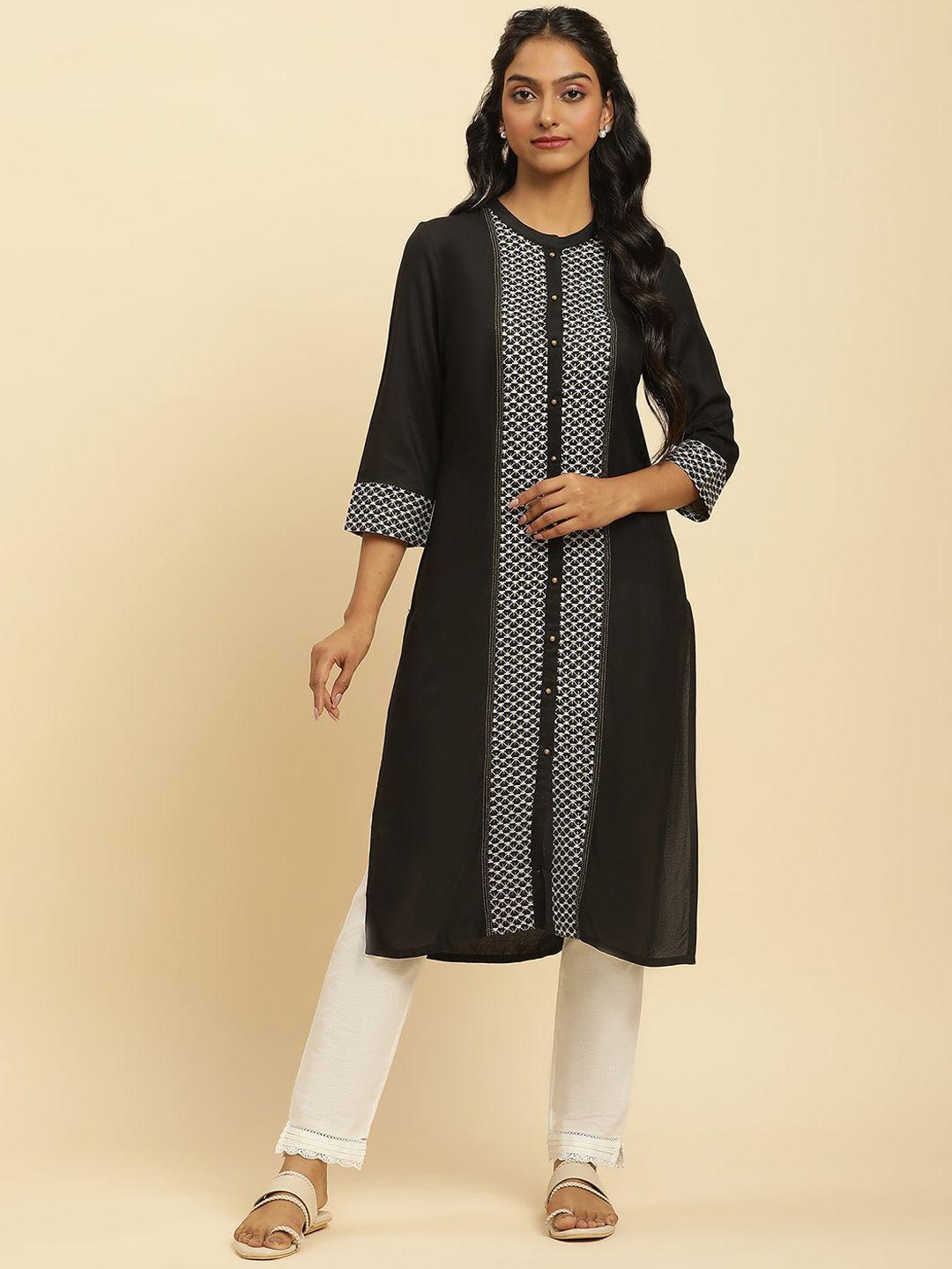 w ethnic motifs embroidered panelled mandarin collar kurta