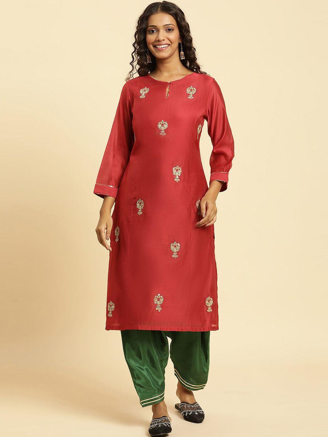 w ethnic motifs embroidered sequinned straight kurta