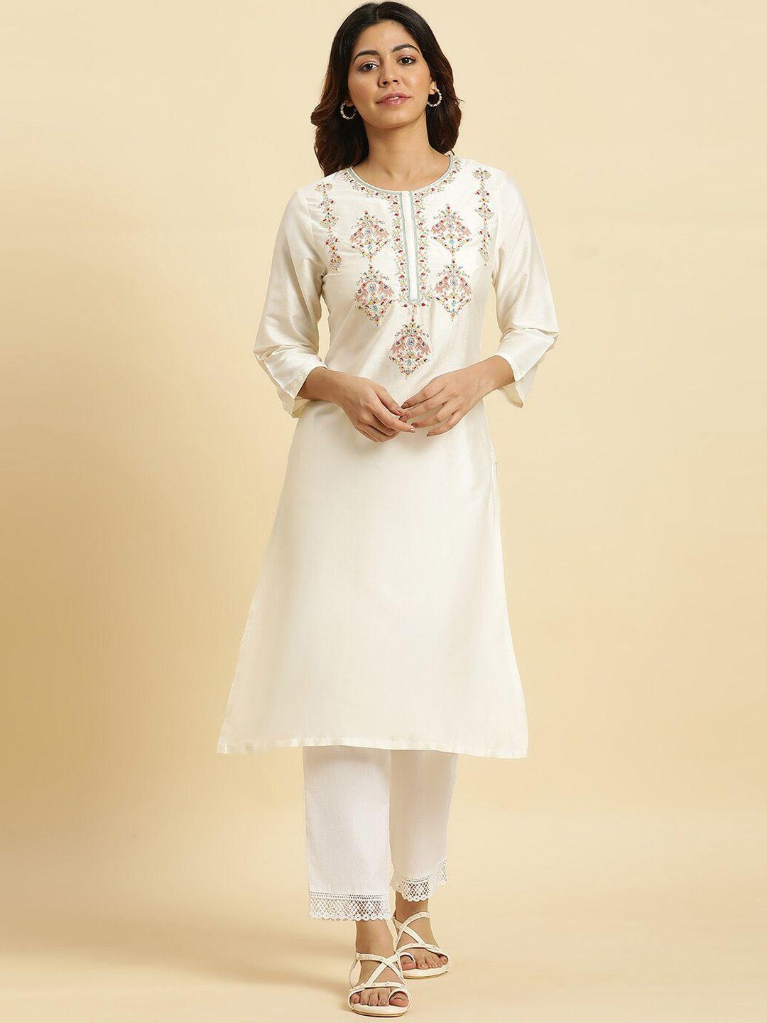 w ethnic motifs embroidered straight kurta