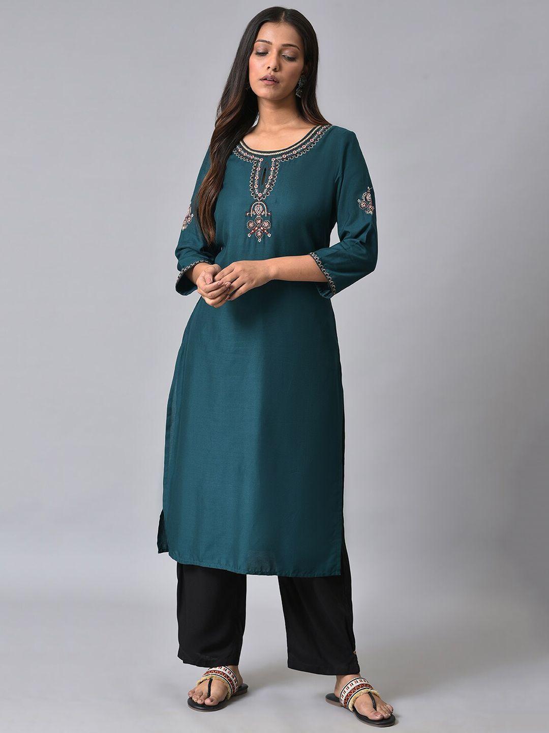 w ethnic motifs embroidered thread work kurta with palazzos