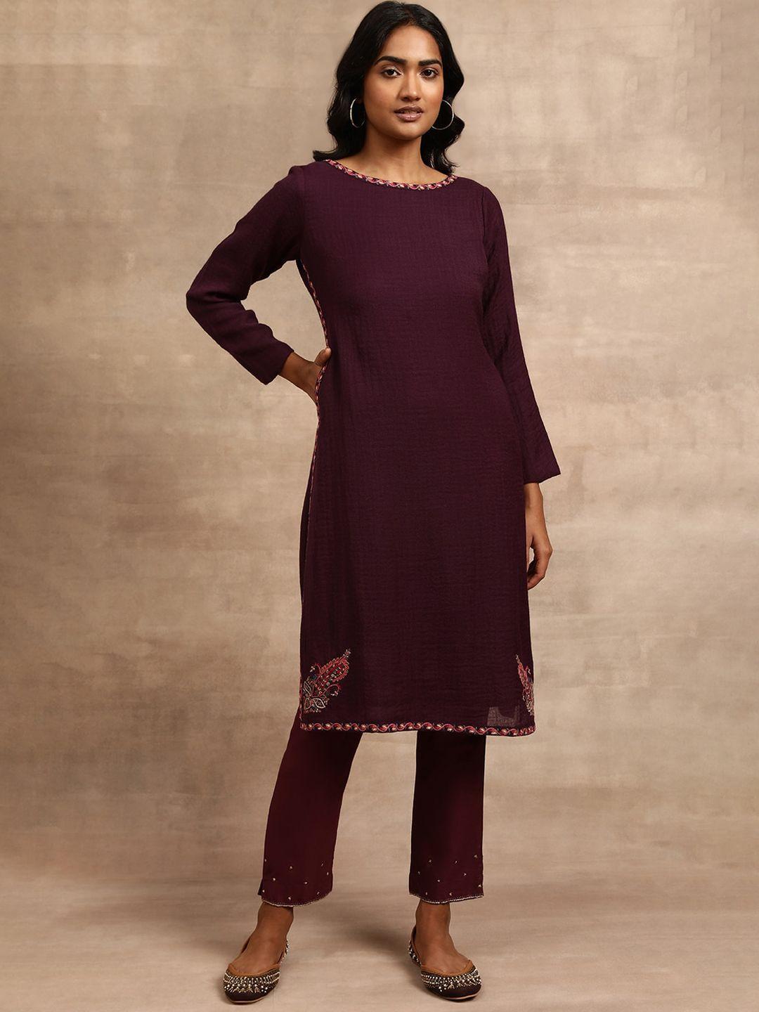 w ethnic motifs embroidered thread work woollen kurta