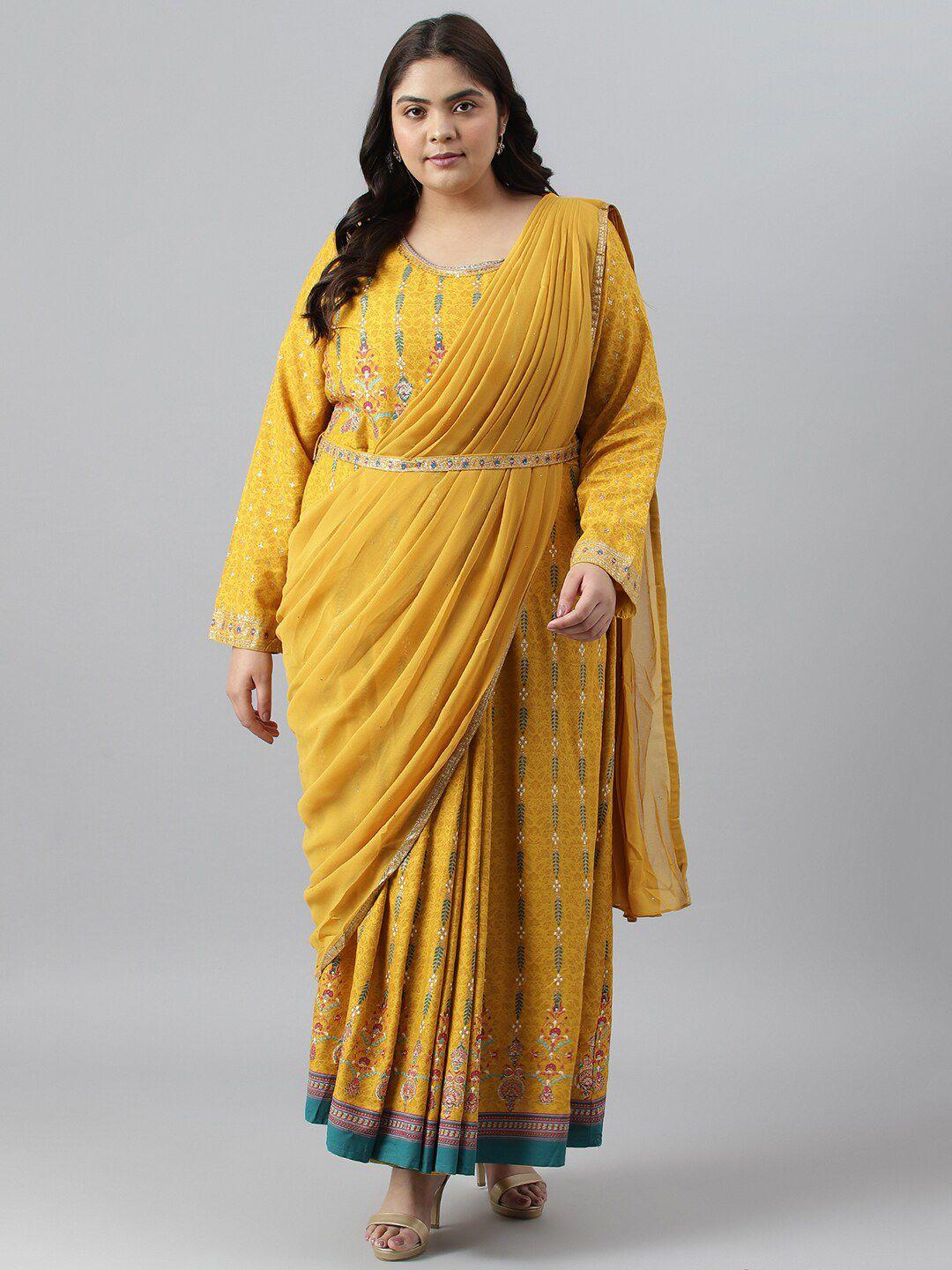 w ethnic motifs ethnic printed plus size maxi dress with dupatta