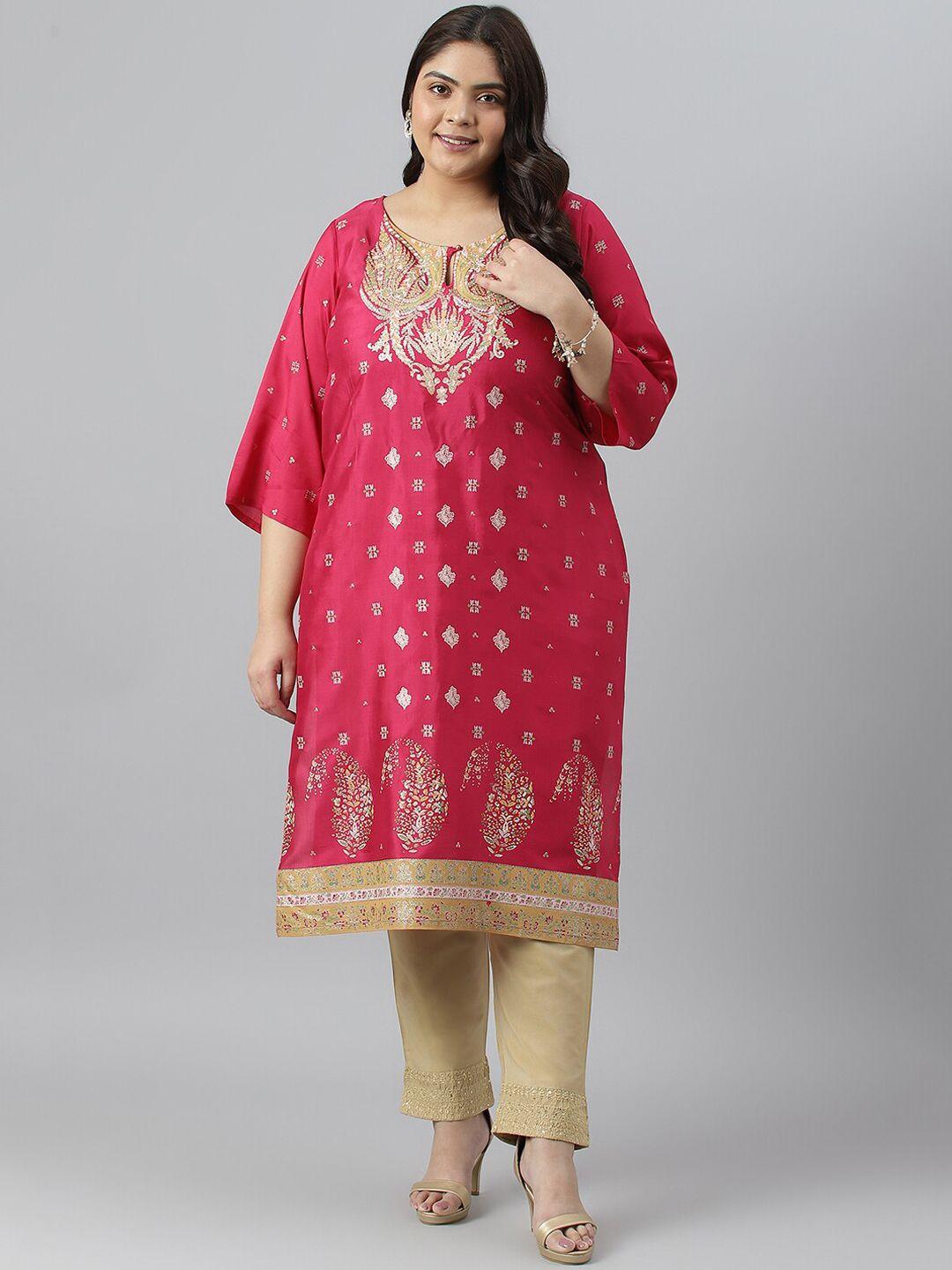 w ethnic motifs printed keyhole neck kurta