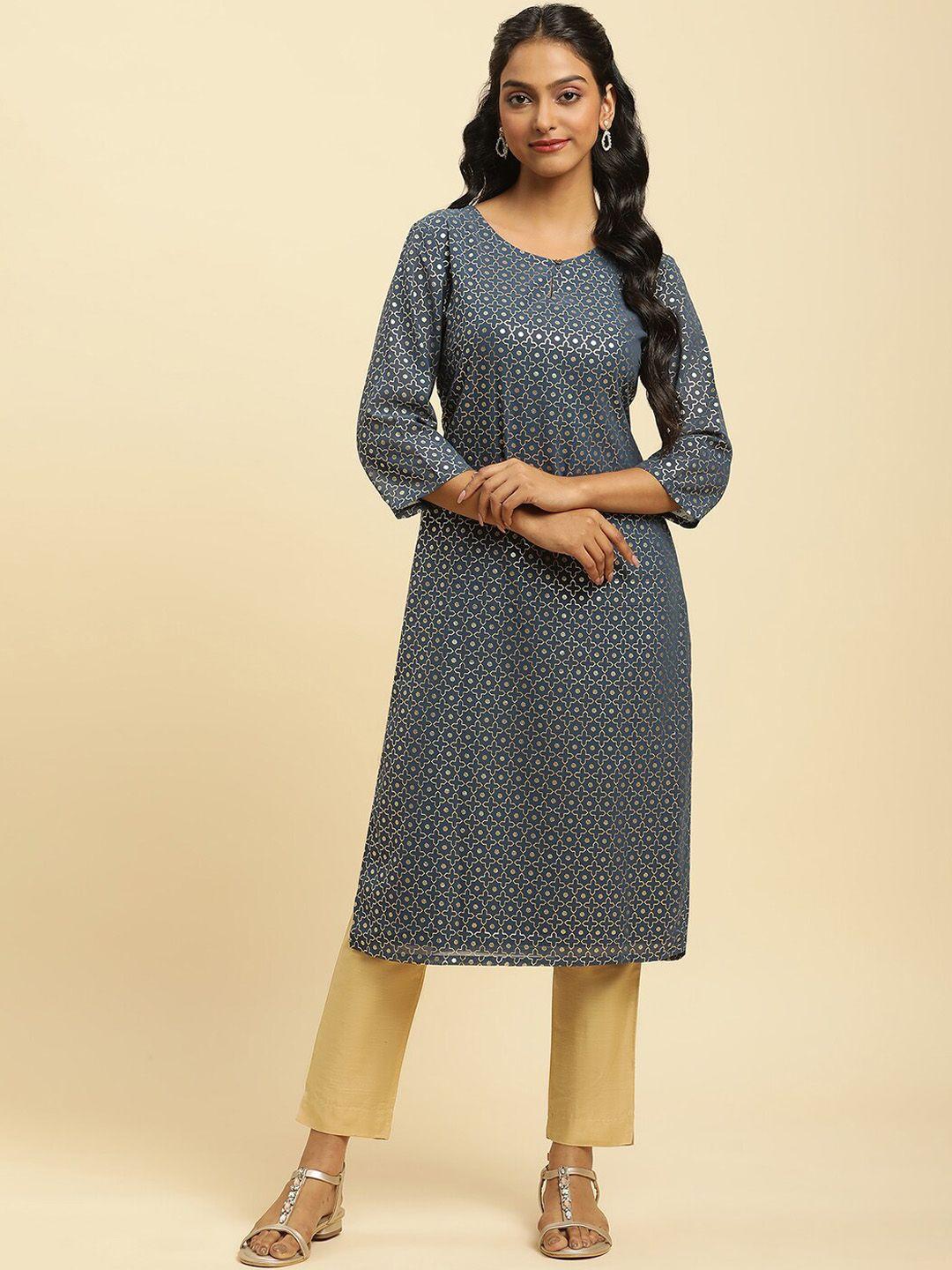 w ethnic motifs printed keyhole neck kurta