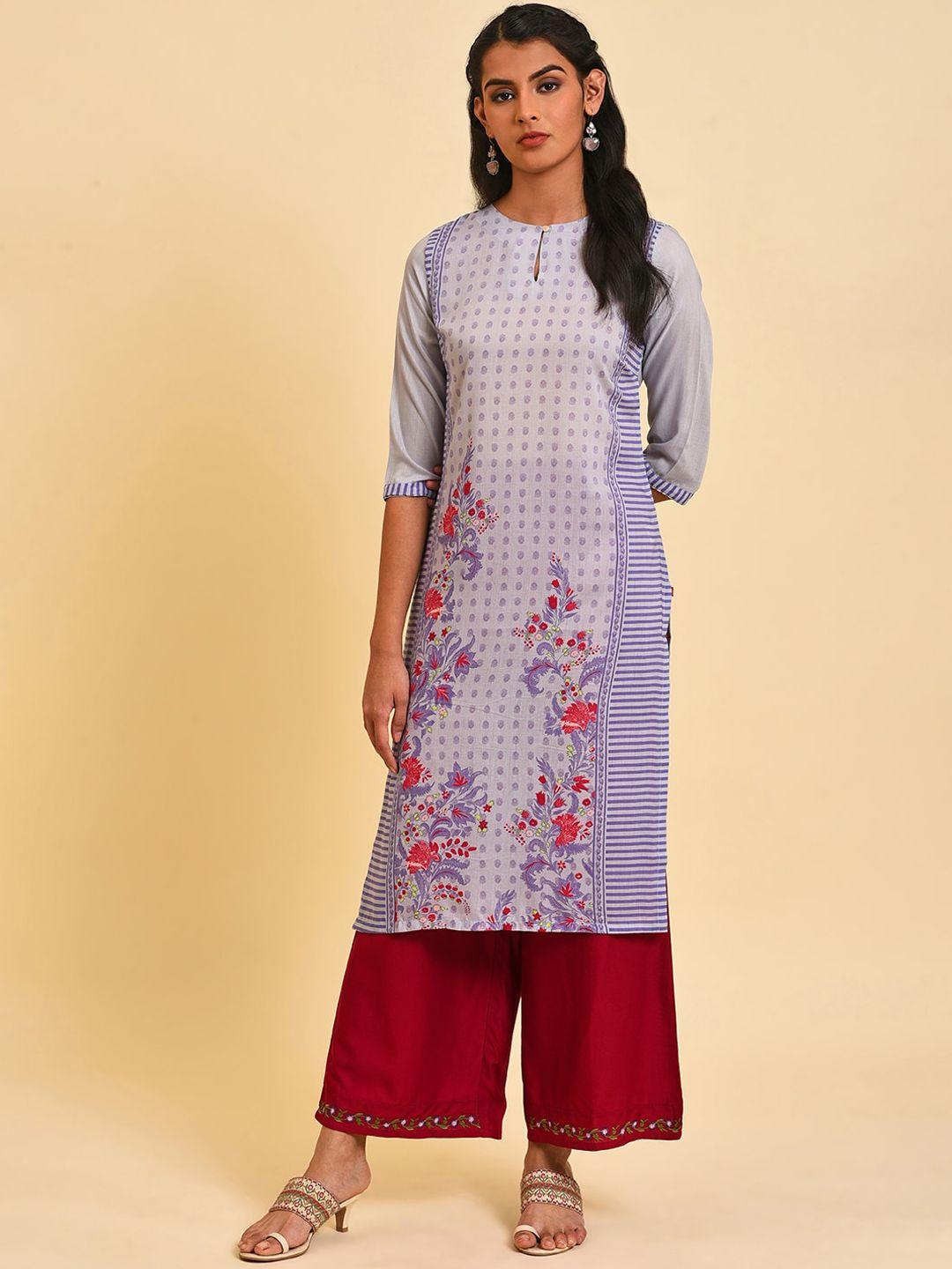 w ethnic motifs printed keyhole neck regular kurta