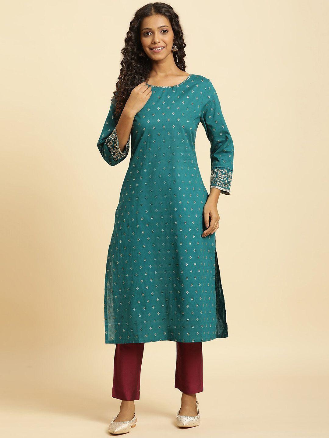 w ethnic motifs printed pure cotton anarkali kurta