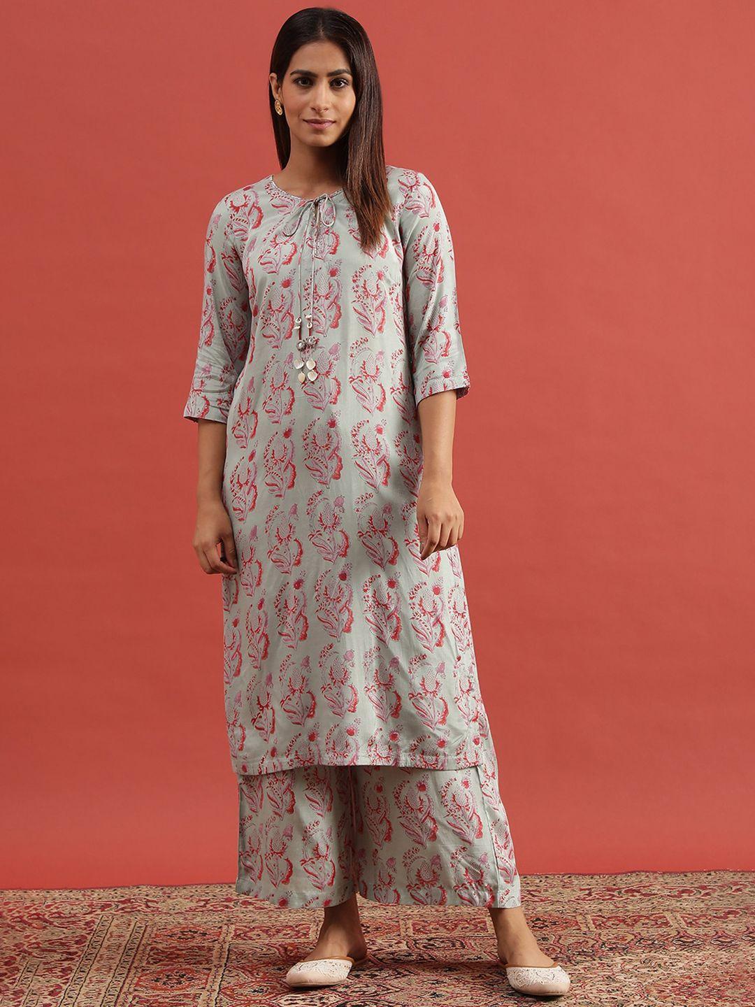 w ethnic motifs printed round neck a-line kurta