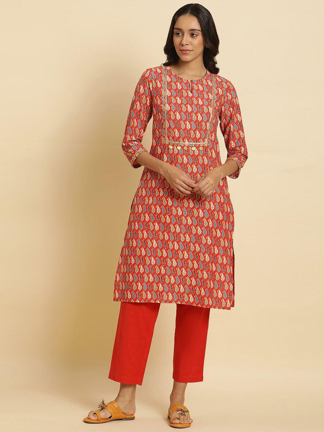 w ethnic motifs printed sequinned a-line kurta