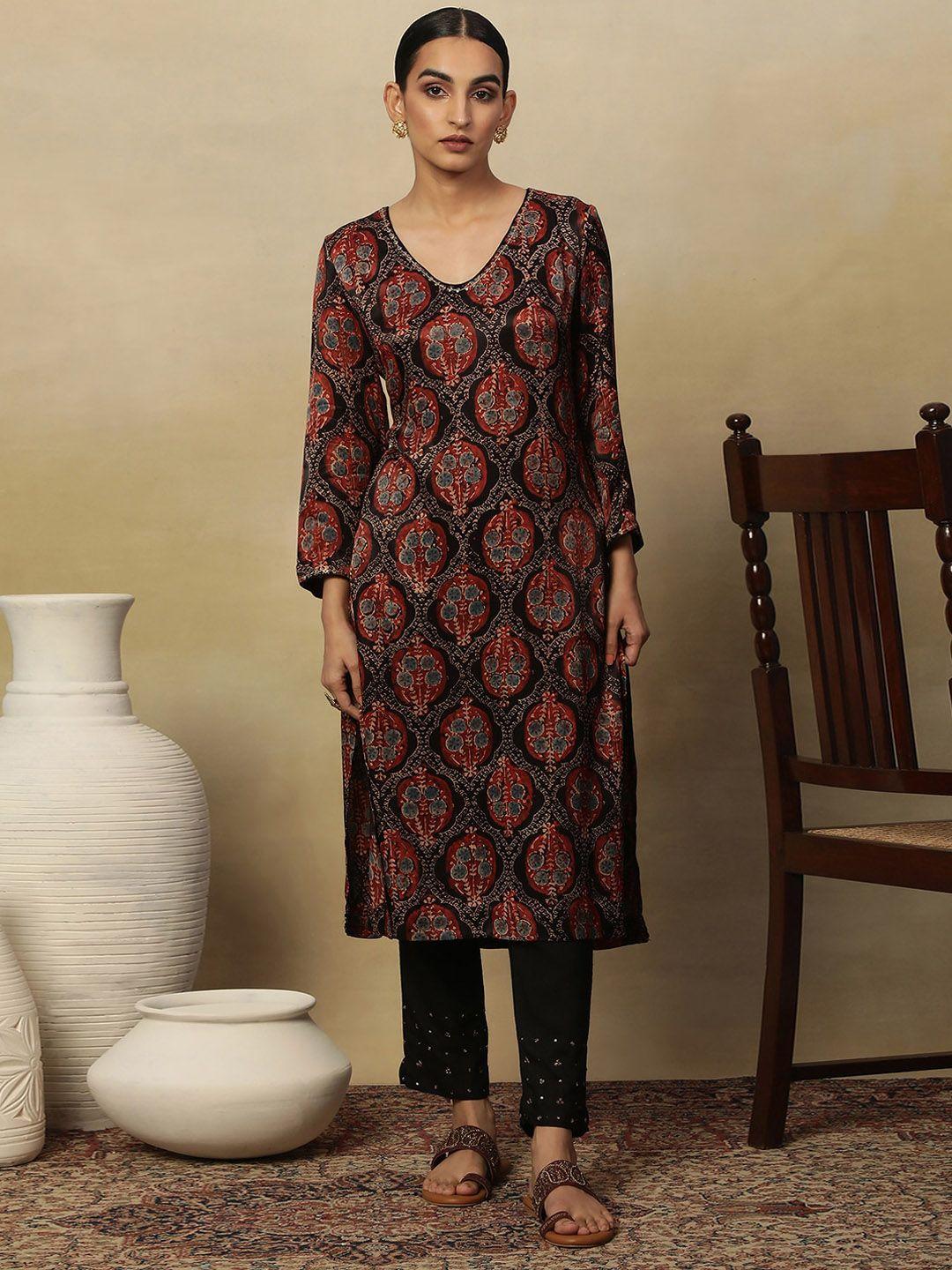 w ethnic motifs printed sequinned straight kurta