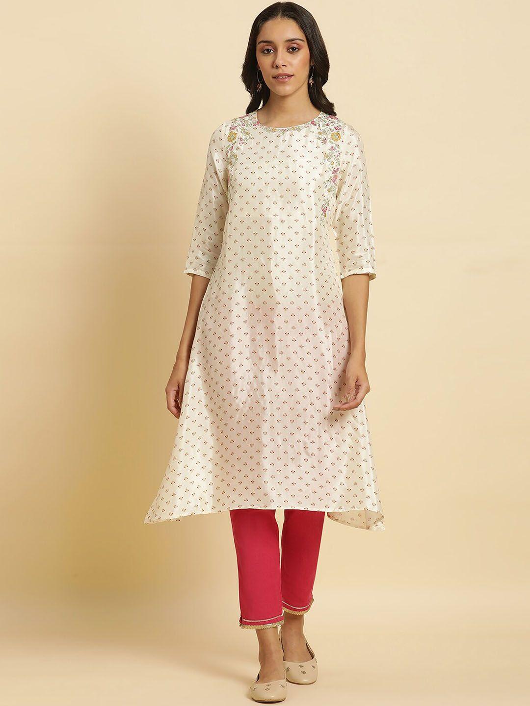 w ethnic motifs printed thread work a-line kurta