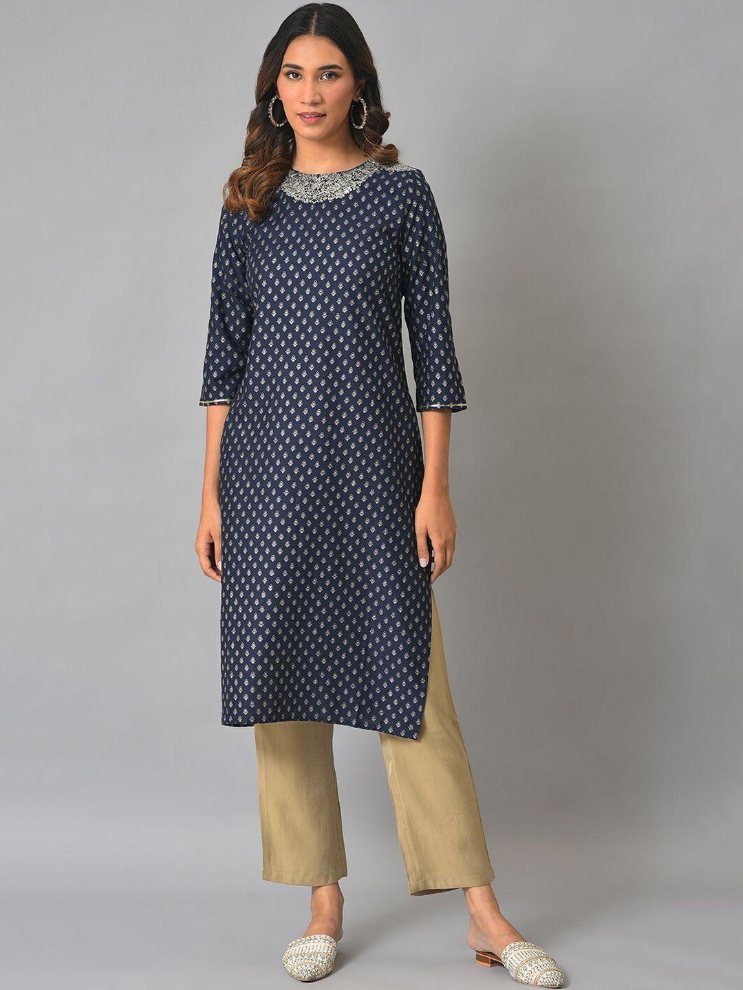 w ethnic motifs printed thread work kurta