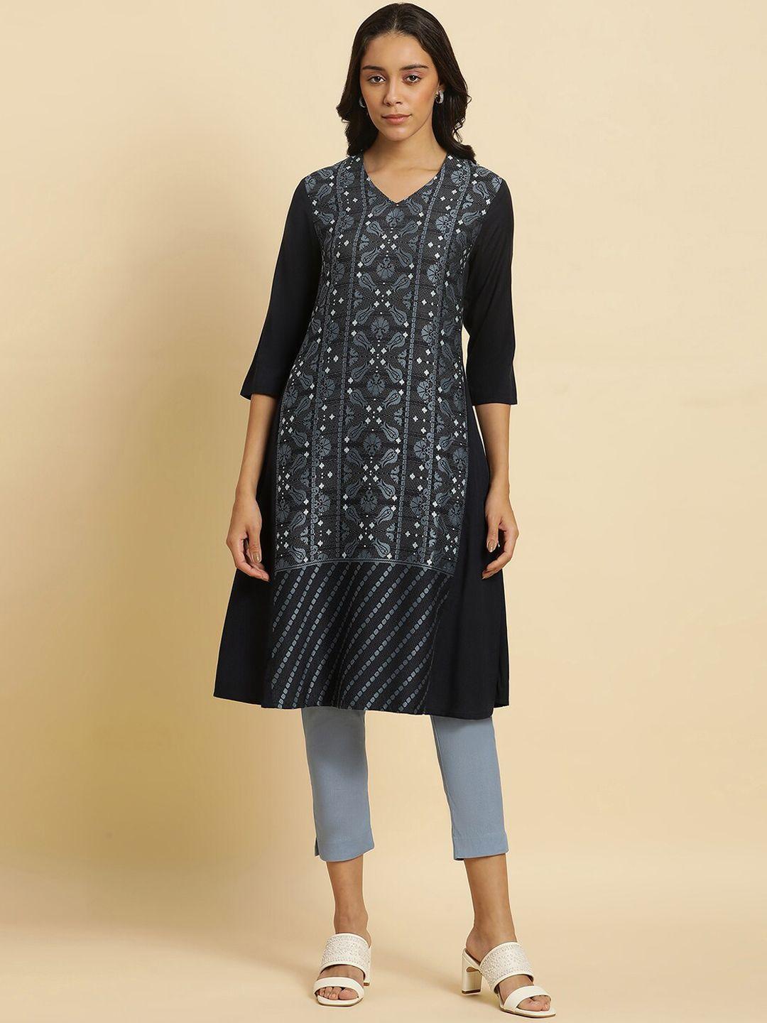 w ethnic motifs printed v-neck kurta