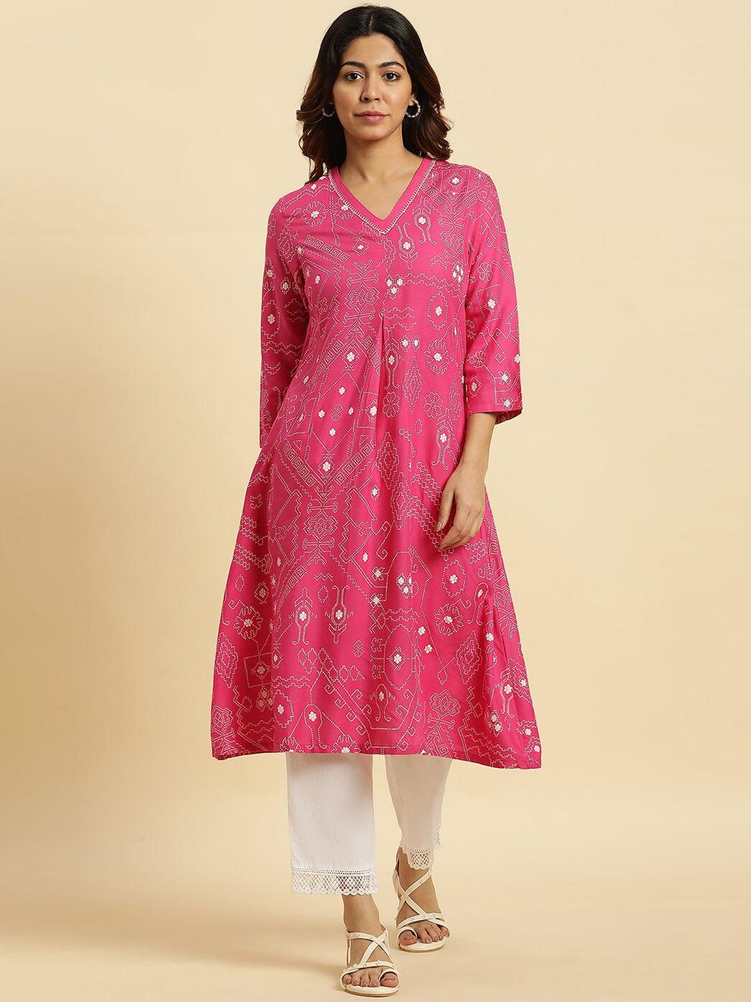 w ethnic motifs printed v-neck straight kurta