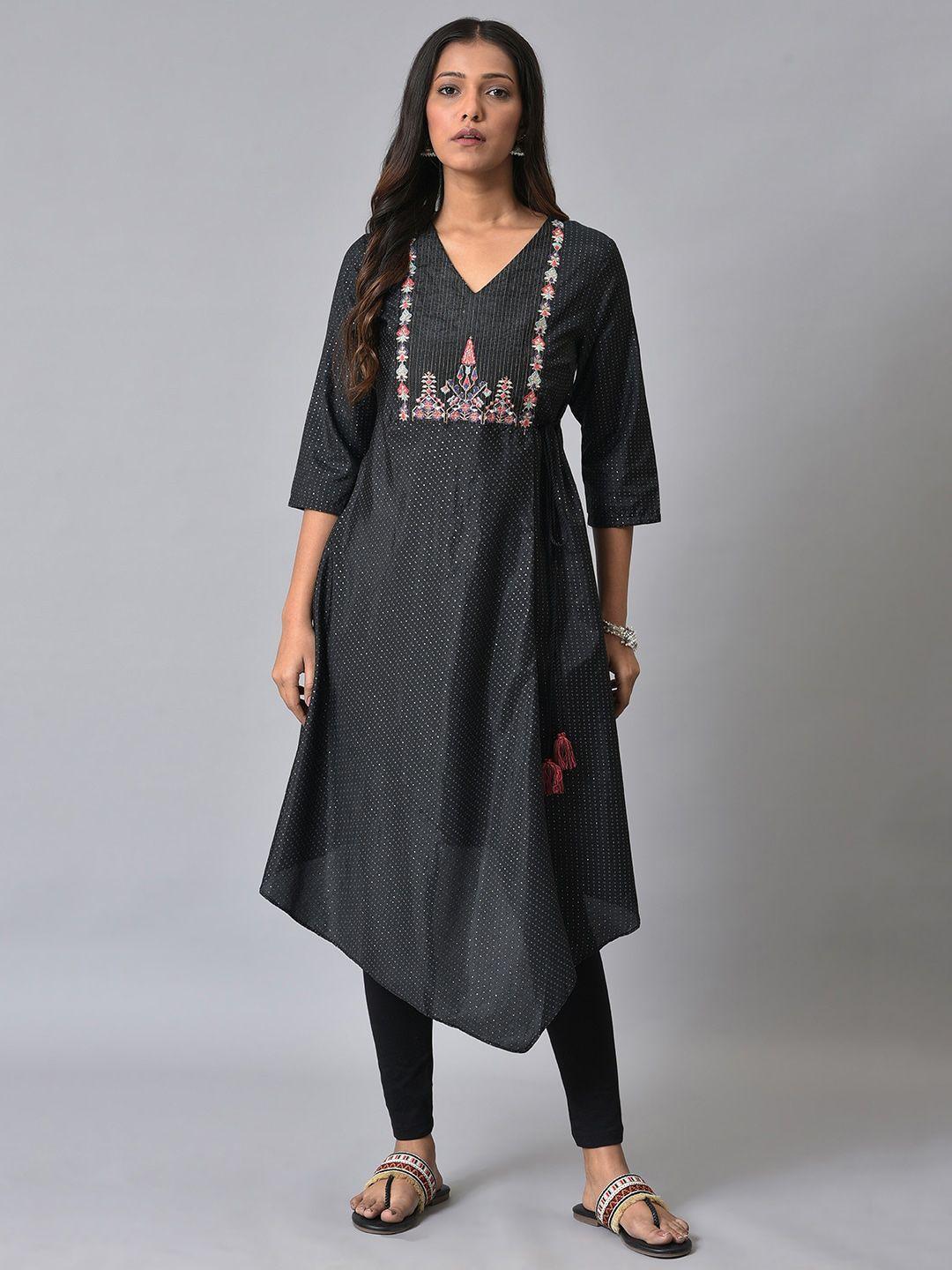 w ethnic motifs yoke design thread work a-line kurta