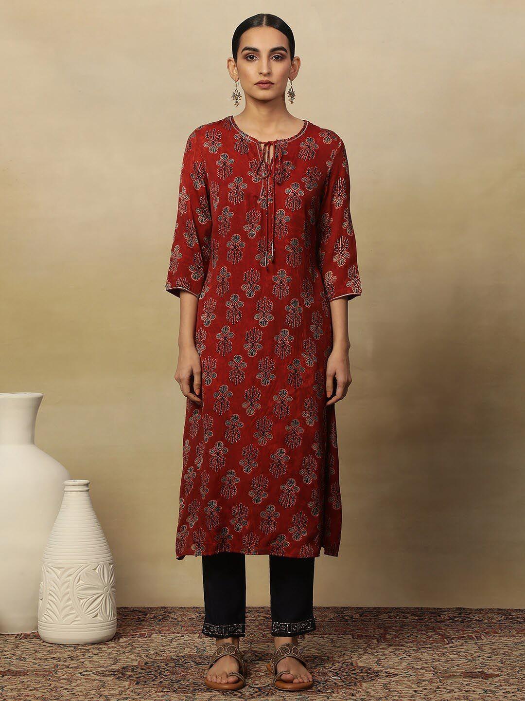 w ethnic printed round neck straight kurta