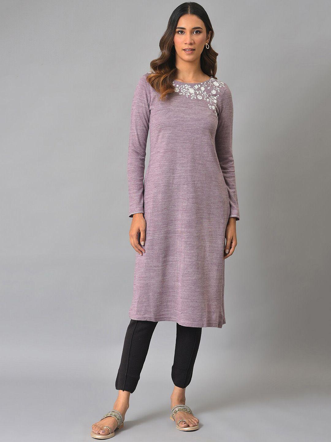 w floral embroidered acrylic thread work floral kurta