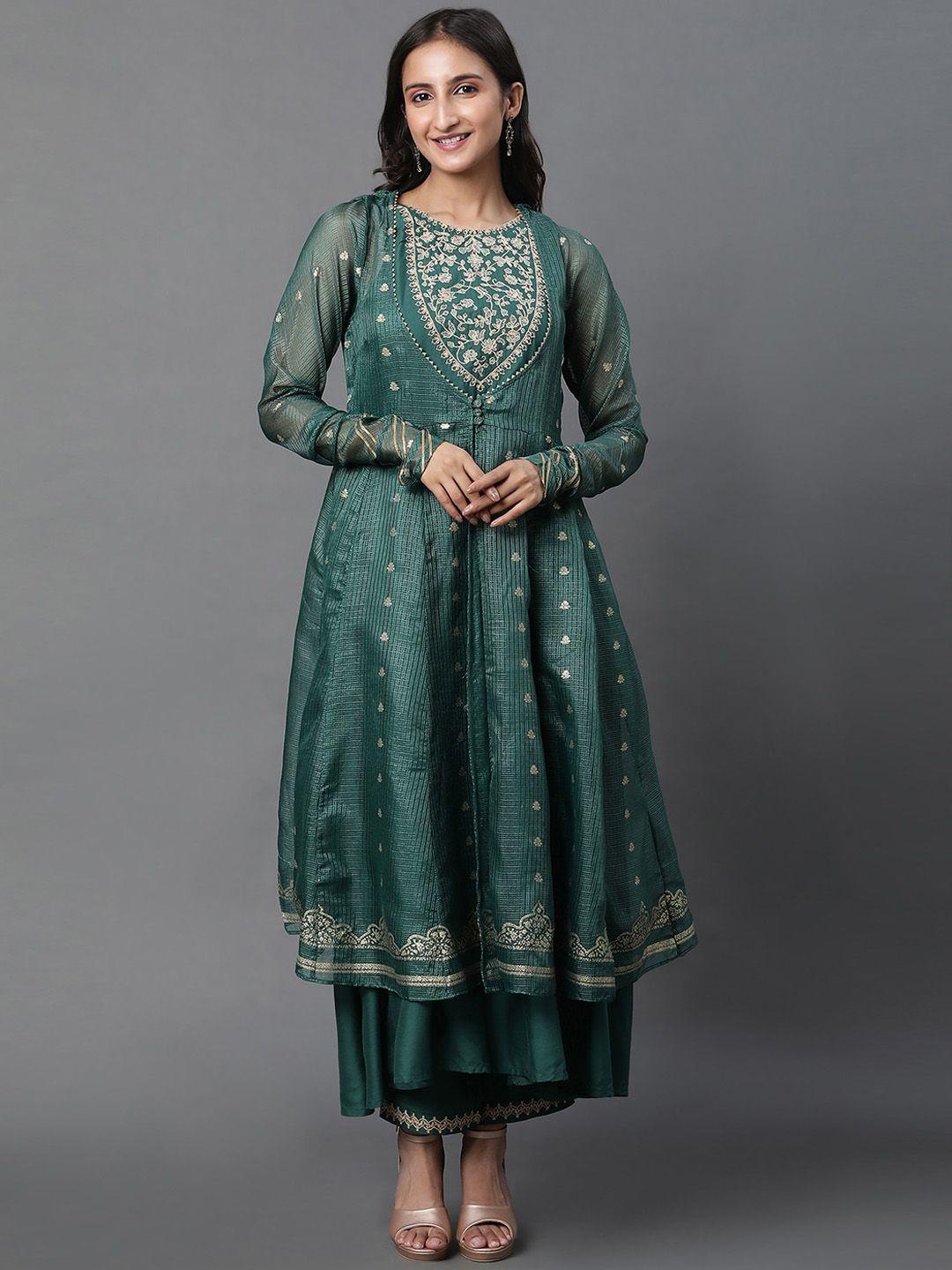 w floral embroidered anarkali thread work kurta with trousers