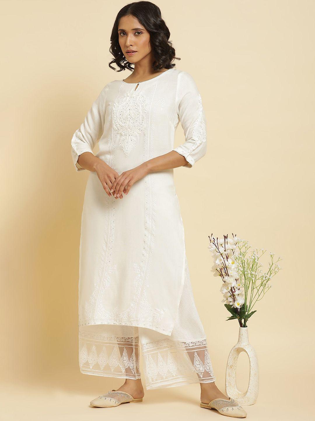 w floral embroidered regular kurta with trousers