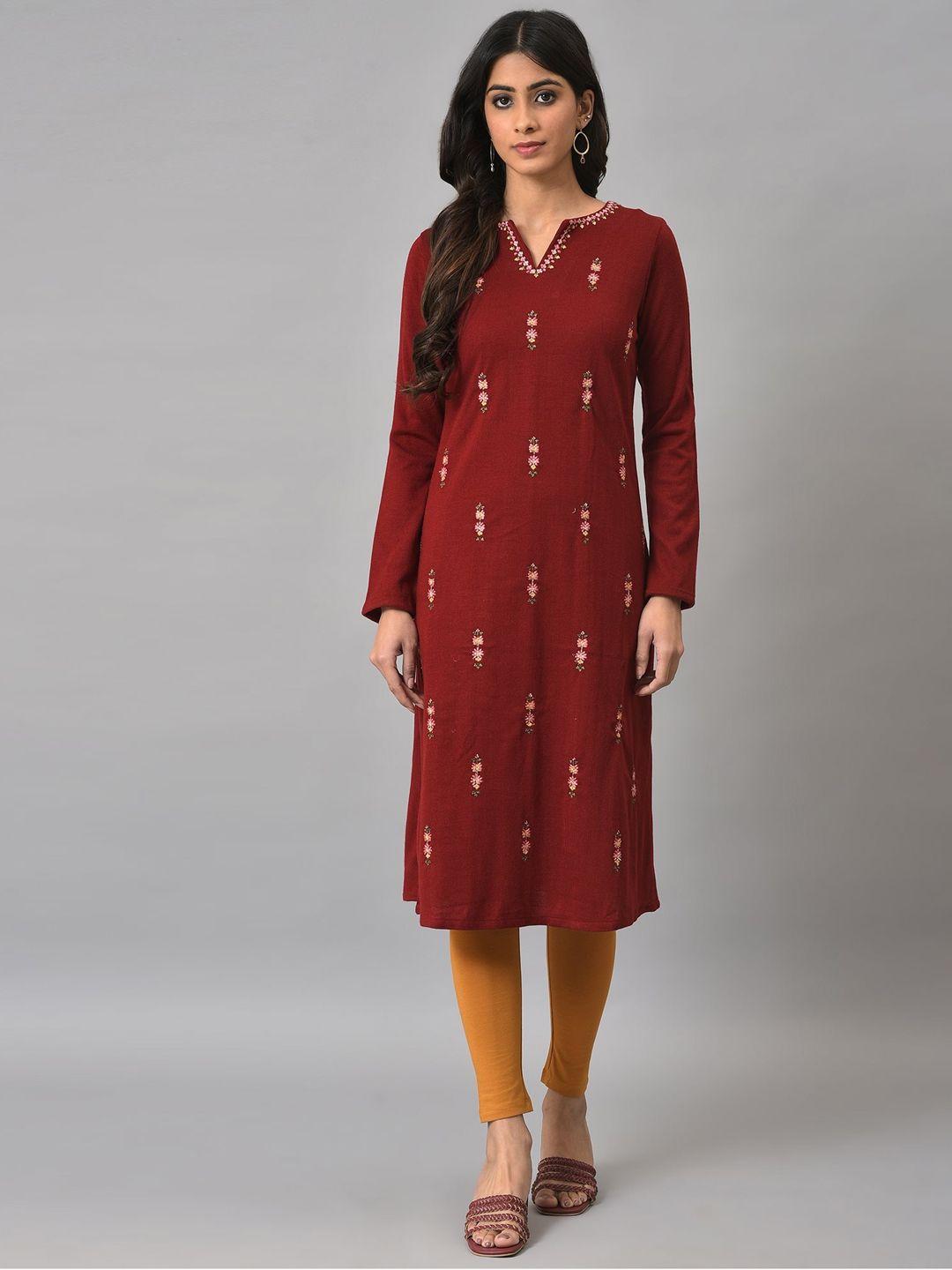 w floral embroidered straight acrylic kurta