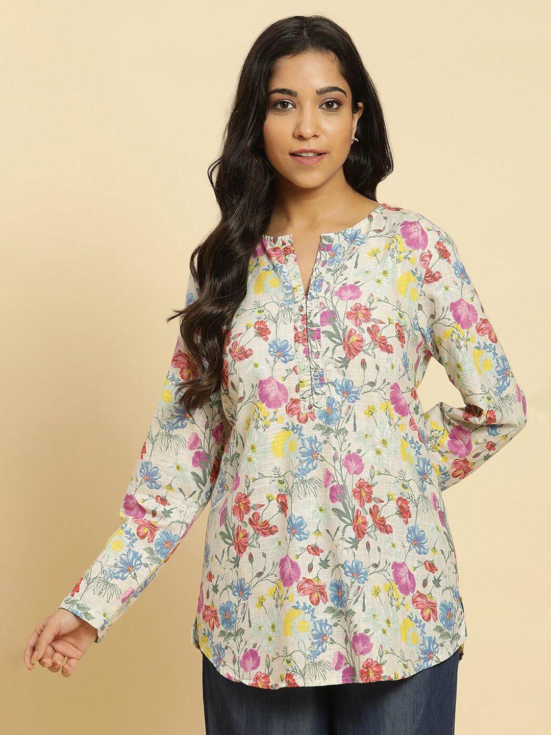 w floral print round neck cotton top