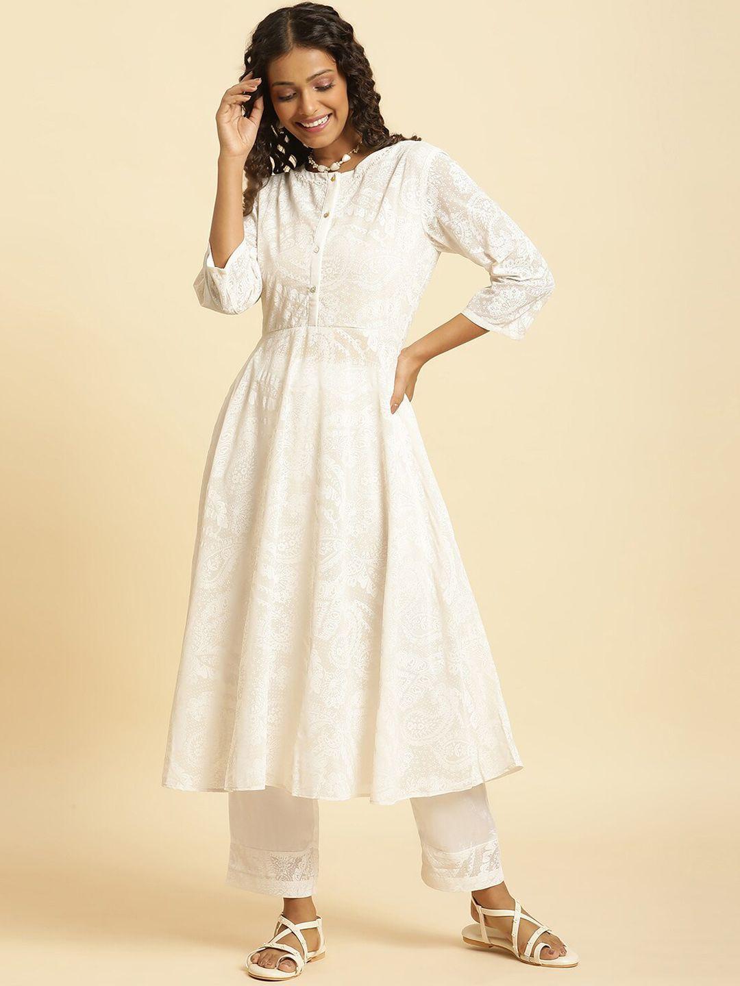 w floral printed anarkali kurta with trousers