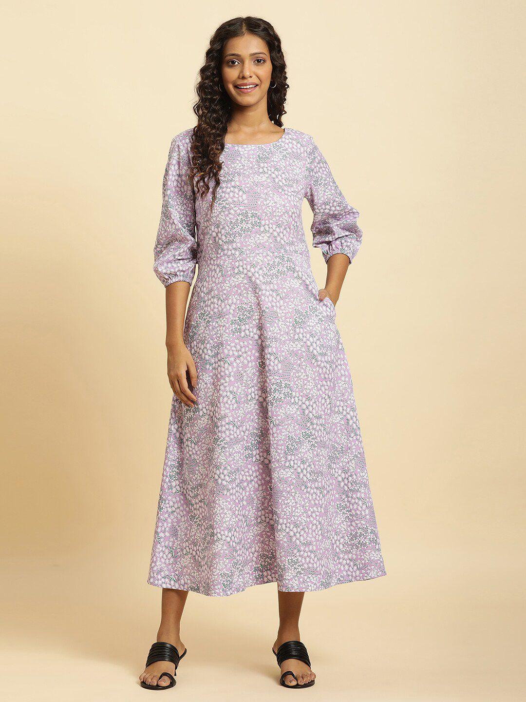 w floral printed cotton a line midi dress