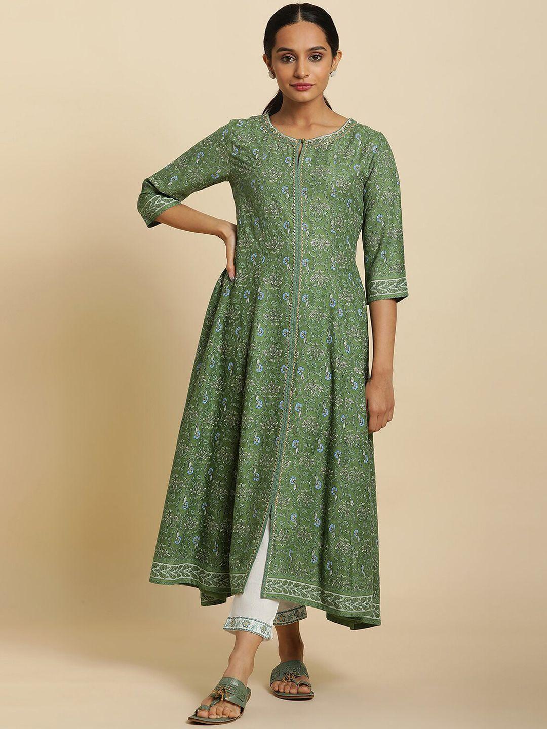 w floral printed keyhole neck gotta patti a-line kurta