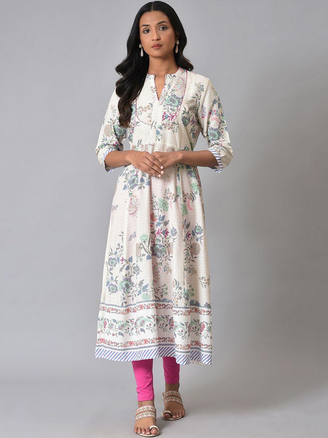 w floral printed mandarin collar anarkali kurta