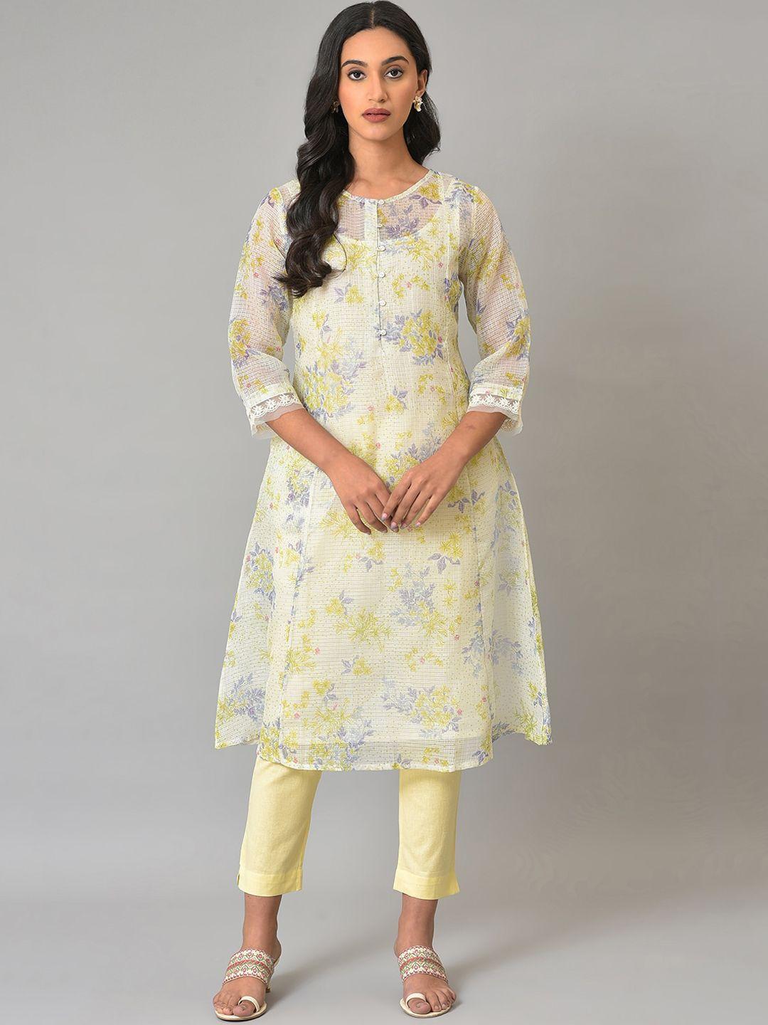 w floral printed panelled anarkali kurta