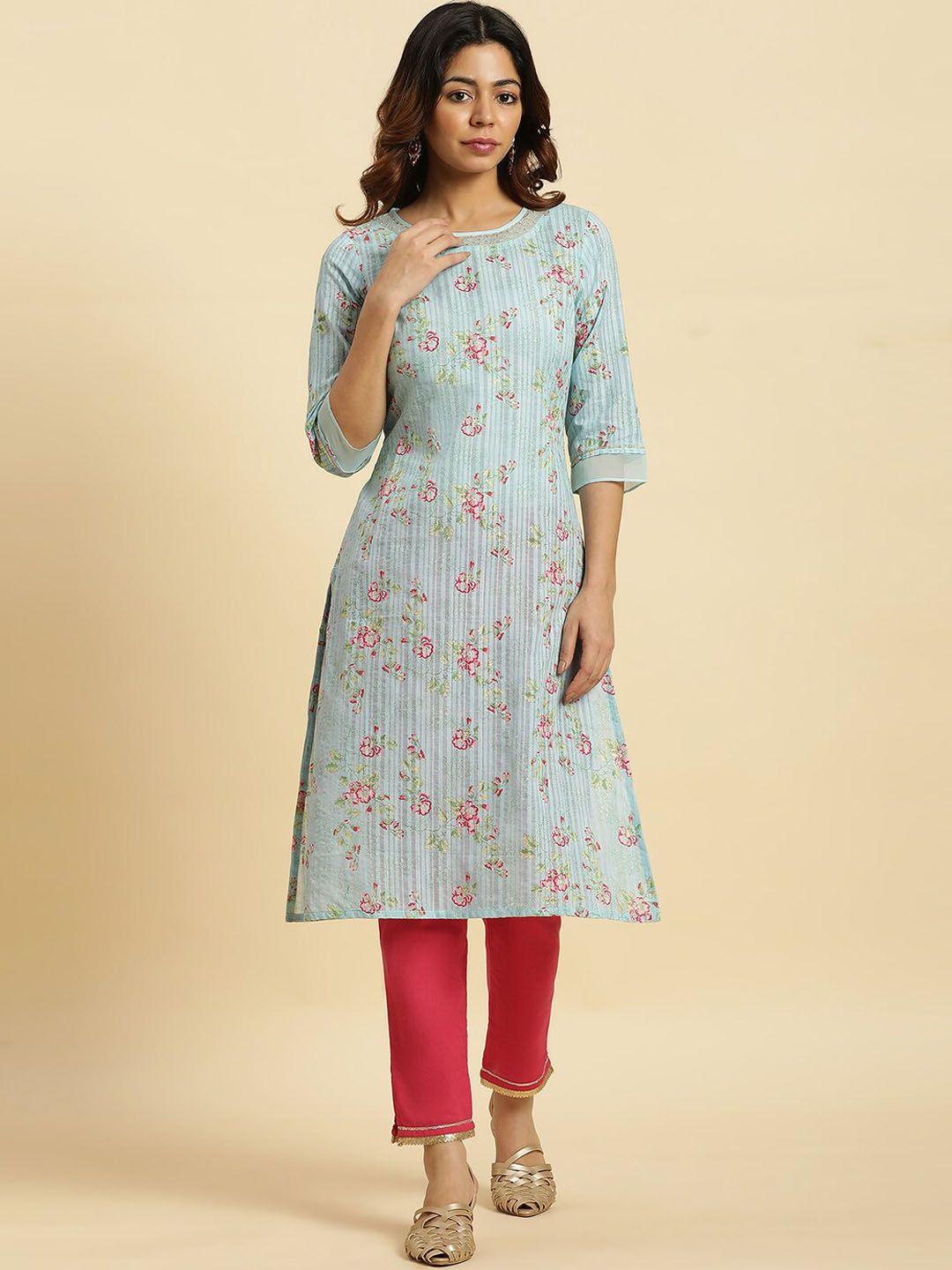 w floral printed pure cotton kurta