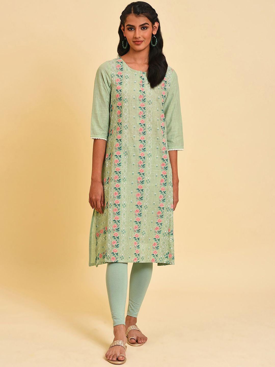 w floral printed pure cotton straight kurta