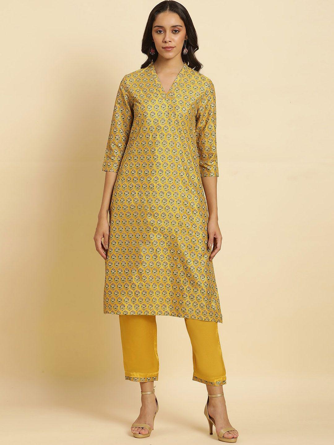 w floral printed regular pure cotton kurta with trousers