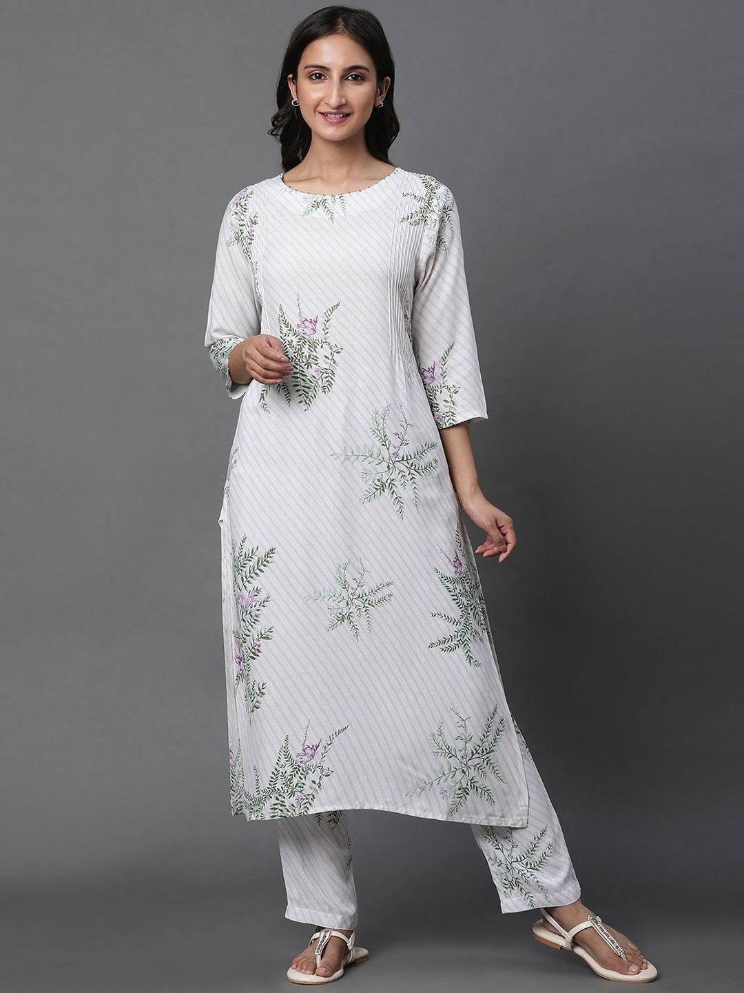 w floral printed round neck regular kurta with trousers