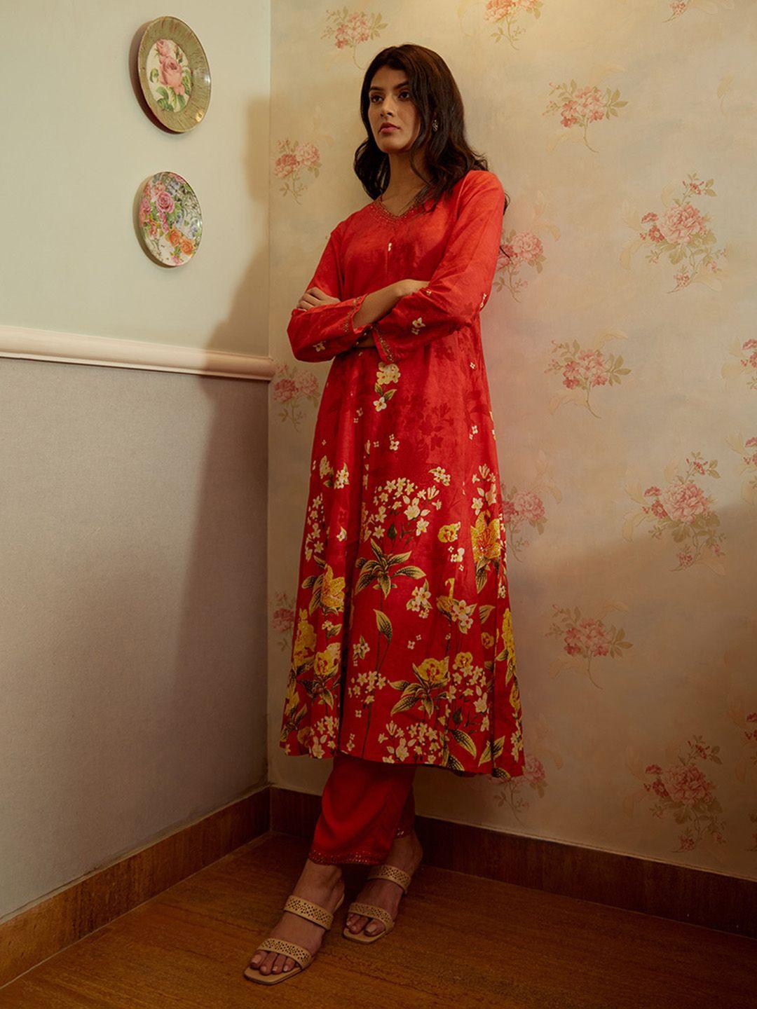 w floral printed sequinned a-line kurta