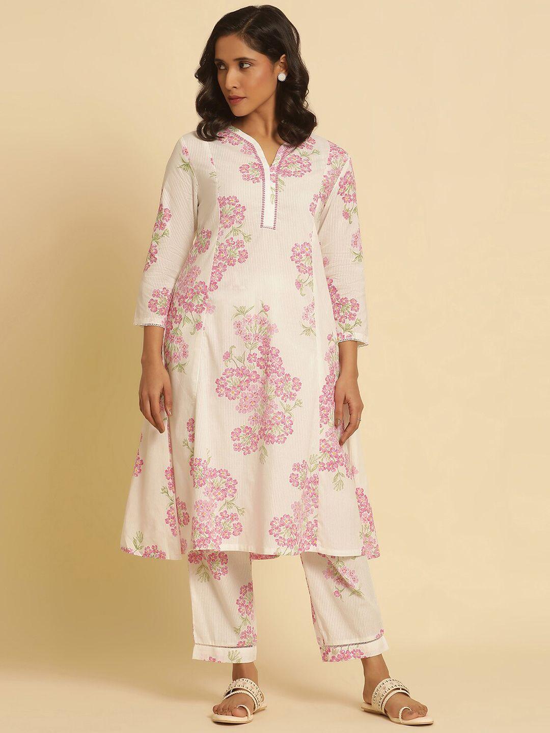 w floral printed v-neck pure cotton anarkali kurta with trouser
